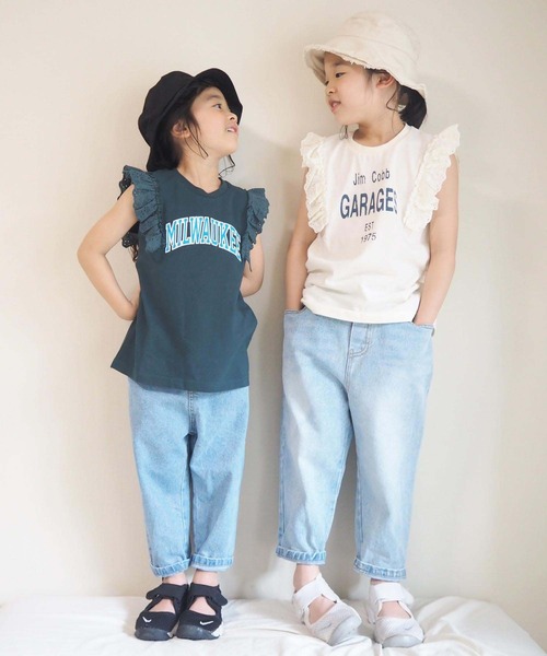 CIAOPANIC TYPY（チャオパニックティピー）の「【KIDS】ギャザーレースプリントノースリーブTee（Tシャツ/カットソー・キッズ・ホワイト/チャコールグレー/ベージュ/グリーン・SMALL/MEDIUM/LARGE/X-LARGE/XX-LARGE）」の12枚目の写真
