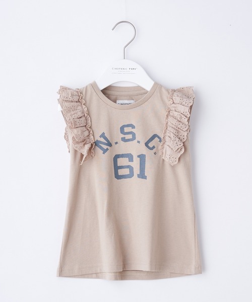 CIAOPANIC TYPY（チャオパニックティピー）の「【KIDS】ギャザーレースプリントノースリーブTee（Tシャツ/カットソー・キッズ・ホワイト/チャコールグレー/ベージュ/グリーン・SMALL/MEDIUM/LARGE/X-LARGE/XX-LARGE）」の15枚目の写真