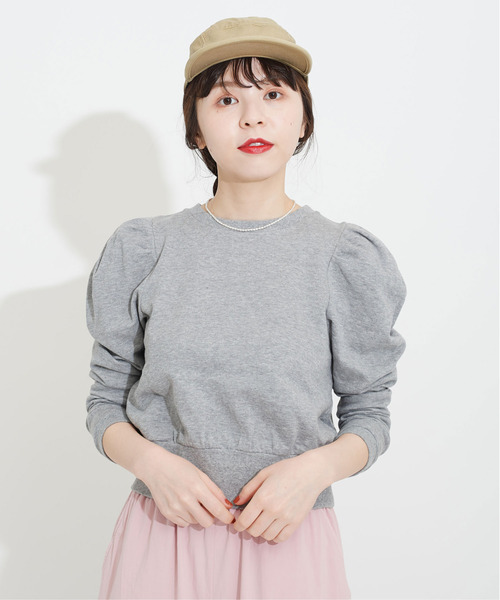 Dot＆Stripes CHILD WOMAN（ドットアンドストライプス　チャイルドウーマン）の「☆40/20ミニ裏毛 BIGパフスリーブ 長袖プルオーバー（スウェット・レディース・グレー/イエロー/ブラウン/オレンジ/グリーン・FREE）」の2枚目の写真