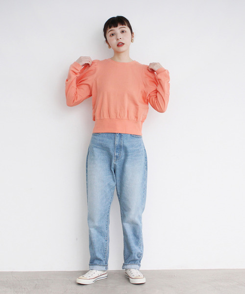 Dot＆Stripes CHILD WOMAN（ドットアンドストライプス　チャイルドウーマン）の「☆40/20ミニ裏毛 BIGパフスリーブ 長袖プルオーバー（スウェット・レディース・グレー/イエロー/ブラウン/オレンジ/グリーン・FREE）」の11枚目の写真