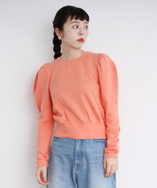 Dot＆Stripes CHILD WOMAN（ドットアンドストライプス　チャイルドウーマン）の「☆40/20ミニ裏毛 BIGパフスリーブ 長袖プルオーバー（スウェット・レディース・グレー/イエロー/ブラウン/オレンジ/グリーン・FREE）」の6枚目の写真
