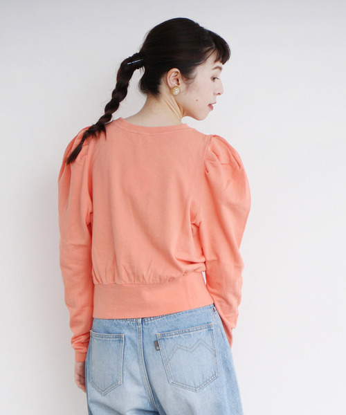 Dot＆Stripes CHILD WOMAN（ドットアンドストライプス　チャイルドウーマン）の「☆40/20ミニ裏毛 BIGパフスリーブ 長袖プルオーバー（スウェット・レディース・グレー/イエロー/ブラウン/オレンジ/グリーン・FREE）」の8枚目の写真