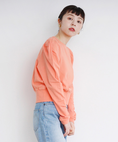 Dot＆Stripes CHILD WOMAN（ドットアンドストライプス　チャイルドウーマン）の「☆40/20ミニ裏毛 BIGパフスリーブ 長袖プルオーバー（スウェット・レディース・グレー/イエロー/ブラウン/オレンジ/グリーン・FREE）」の9枚目の写真