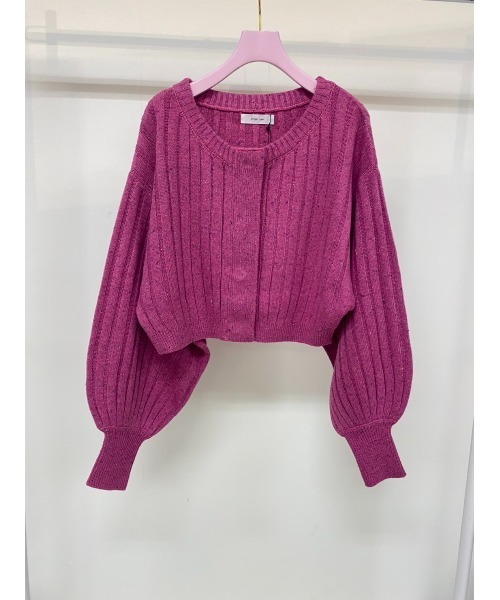 Eimee Law（エイミーロウ）の「ロゴテープリブニットショートカーデ（カーディガン/ボレロ・レディース・ブラック/ピンク/グリーン/グレー系/オフホワイト・38）」の5枚目の写真