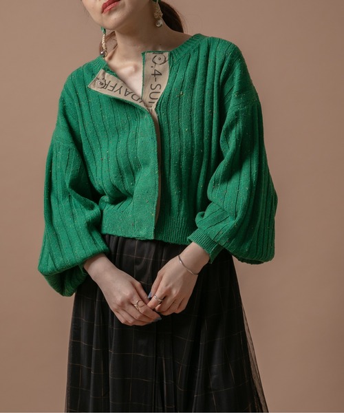 Eimee Law（エイミーロウ）の「ロゴテープリブニットショートカーデ（カーディガン/ボレロ・レディース・ブラック/ピンク/グリーン/グレー系/オフホワイト・38）」の10枚目の写真