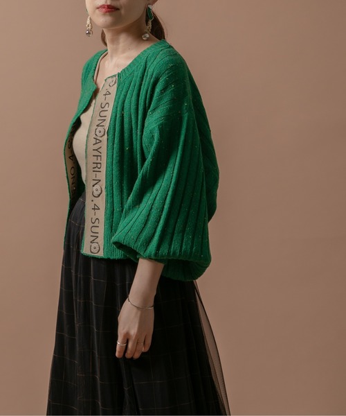 Eimee Law（エイミーロウ）の「ロゴテープリブニットショートカーデ（カーディガン/ボレロ・レディース・ブラック/ピンク/グリーン/グレー系/オフホワイト・38）」の12枚目の写真