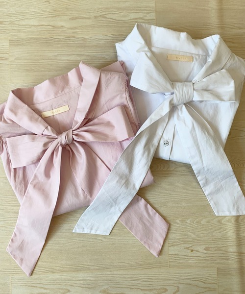 frunco(フランコ)の「コットンボウタイブラウス(シャツ/ブラウス・レディース・ホワイト/ピンク/ブラック/ブルー/ブルーグレー/ネイビー/グリーン・FREE)」の14枚目の写真