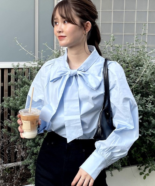 frunco(フランコ)の「コットンボウタイブラウス(シャツ/ブラウス・レディース・ホワイト/ピンク/ブラック/ブルー/ブルーグレー/ネイビー/グリーン・FREE)」の20枚目の写真