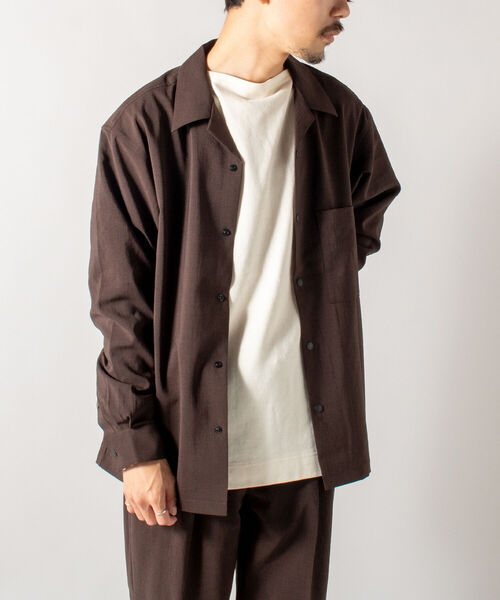 GLOSTER（グロスター）の「【GLOSTER/グロスター】EVALET QUICK DRY OPEN SHIRT オープンカラーシャツ ロングスリーブ（シャツ/ブラウス・メンズ・ブラック/ダークブラウン/アイボリー/ベージュ系その他・MEDIUM/LARGE）」の3枚目の写真