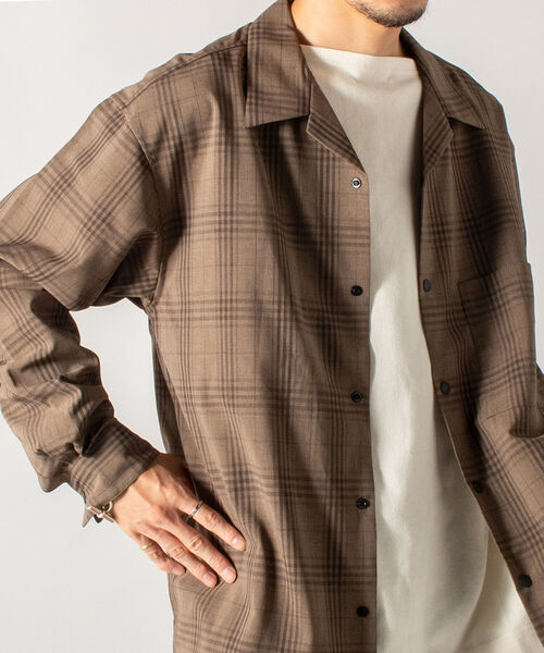 GLOSTER（グロスター）の「【GLOSTER/グロスター】EVALET QUICK DRY OPEN SHIRT オープンカラーシャツ ロングスリーブ（シャツ/ブラウス・メンズ・ブラック/ダークブラウン/アイボリー/ベージュ系その他・MEDIUM/LARGE）」の4枚目の写真