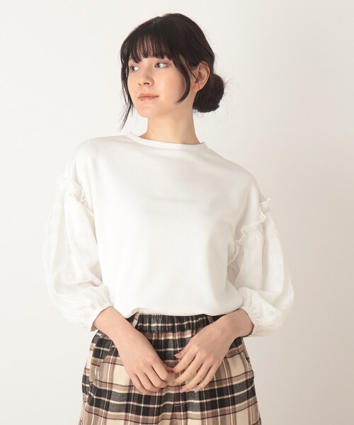 Cutie Blonde(キューティーブロンド)の「◆【S-L】お袖切替プルオーバー(Tシャツ/カットソー・レディース・オフホワイト/ブラック/マスタード・01/02/03)」の2枚目の写真