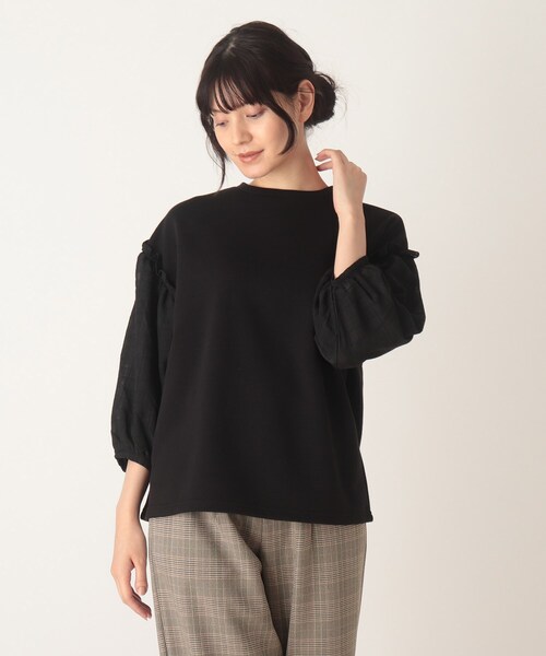Cutie Blonde(キューティーブロンド)の「◆【S-L】お袖切替プルオーバー(Tシャツ/カットソー・レディース・オフホワイト/ブラック/マスタード・01/02/03)」の3枚目の写真