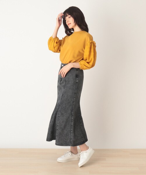 Cutie Blonde(キューティーブロンド)の「◆【S-L】お袖切替プルオーバー(Tシャツ/カットソー・レディース・オフホワイト/ブラック/マスタード・01/02/03)」の5枚目の写真