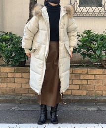 フェイクファーフーディロングダウンコート