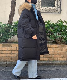 フェイクファーフーディロングダウンコート