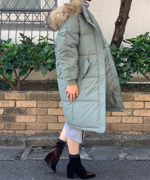 フェイク ダウンコート フーディー ロング丈 フェイクファー フェイクファーフーディロングダウンコート(ダウンジャケット