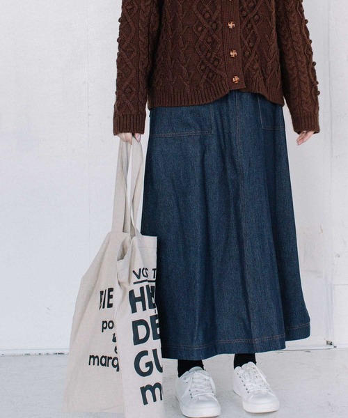 POU DOU DOU（プードゥドゥ）の「アーミークロス微起毛ベイカースカート（スカート・レディース・カーキ/インディゴブルー/キナリ・3）」の3枚目の写真