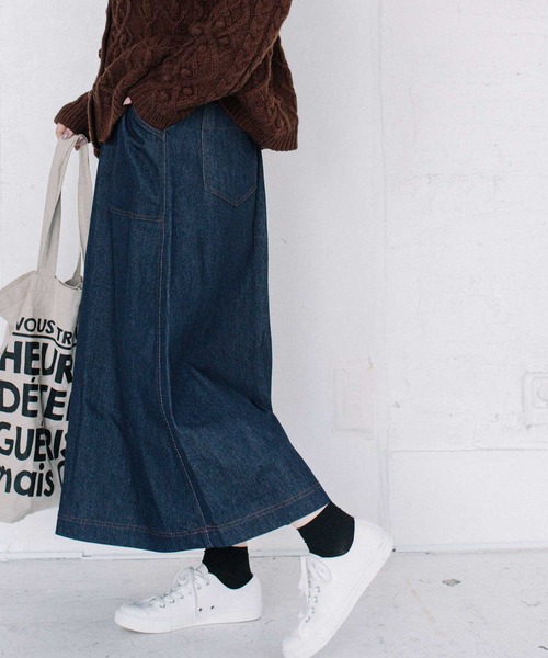 POU DOU DOU（プードゥドゥ）の「アーミークロス微起毛ベイカースカート（スカート・レディース・カーキ/インディゴブルー/キナリ・3）」の5枚目の写真