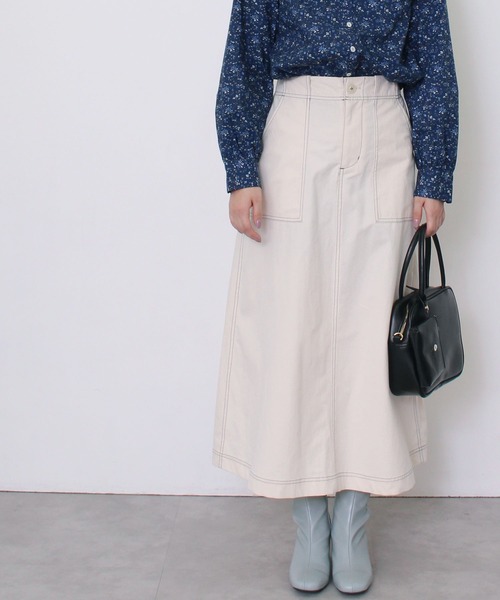 POU DOU DOU（プードゥドゥ）の「アーミークロス微起毛ベイカースカート（スカート・レディース・カーキ/インディゴブルー/キナリ・3）」の10枚目の写真