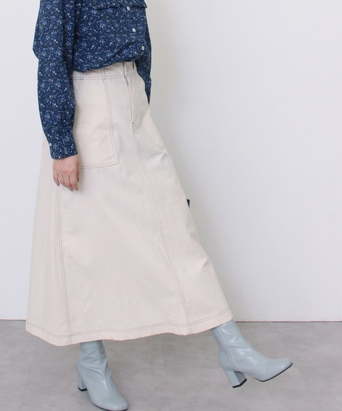 POU DOU DOU（プードゥドゥ）の「アーミークロス微起毛ベイカースカート（スカート・レディース・カーキ/インディゴブルー/キナリ・3）」の11枚目の写真