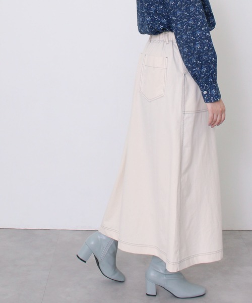 POU DOU DOU（プードゥドゥ）の「アーミークロス微起毛ベイカースカート（スカート・レディース・カーキ/インディゴブルー/キナリ・3）」の12枚目の写真