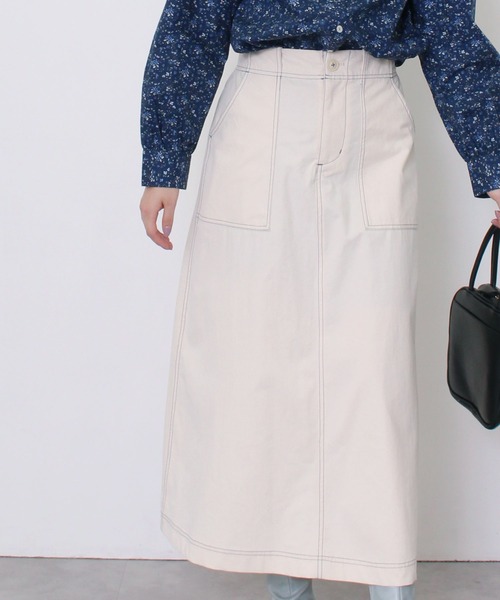 POU DOU DOU（プードゥドゥ）の「アーミークロス微起毛ベイカースカート（スカート・レディース・カーキ/インディゴブルー/キナリ・3）」の13枚目の写真