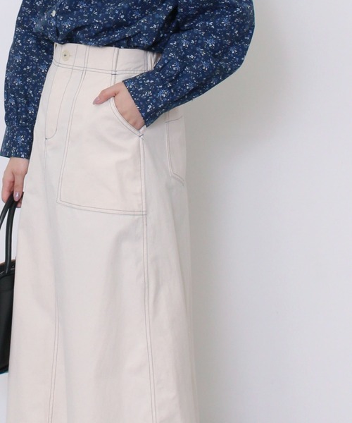 POU DOU DOU（プードゥドゥ）の「アーミークロス微起毛ベイカースカート（スカート・レディース・カーキ/インディゴブルー/キナリ・3）」の14枚目の写真