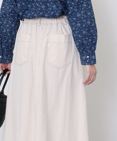 POU DOU DOU（プードゥドゥ）の「アーミークロス微起毛ベイカースカート（スカート・レディース・カーキ/インディゴブルー/キナリ・3）」の15枚目の写真