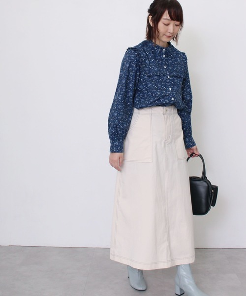 POU DOU DOU（プードゥドゥ）の「アーミークロス微起毛ベイカースカート（スカート・レディース・カーキ/インディゴブルー/キナリ・3）」の18枚目の写真