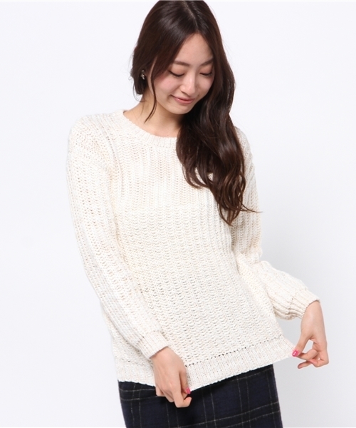 DISCOAT（ディスコート）の「【Discoat】ロービングニットプルオーバー（ニット/セーター・レディース・オフホワイト/グリーン/ネイビー・ﾌﾘ-）」の2枚目の写真