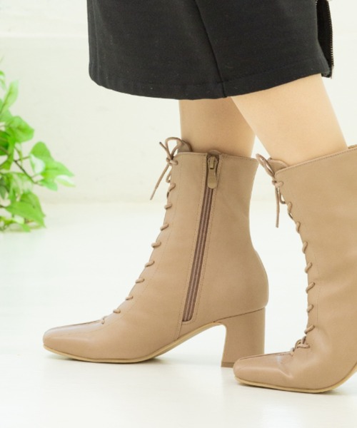 Noubel Voug Relax(ヌーベルヴォーグリラックス)の「サイドジップ レースアップ ミディブーツ(ブーツ・レディース・アイボリー/ダークブラウン/ブラック系その他/ブラック/ベージュ・S/M/L/LL/3L)」の15枚目の写真