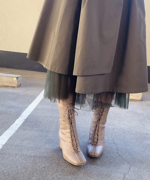 Noubel Voug Relax(ヌーベルヴォーグリラックス)の「サイドジップ レースアップ ミディブーツ(ブーツ・レディース・アイボリー/ダークブラウン/ブラック系その他/ブラック/ベージュ・S/M/L/LL/3L)」の13枚目の写真