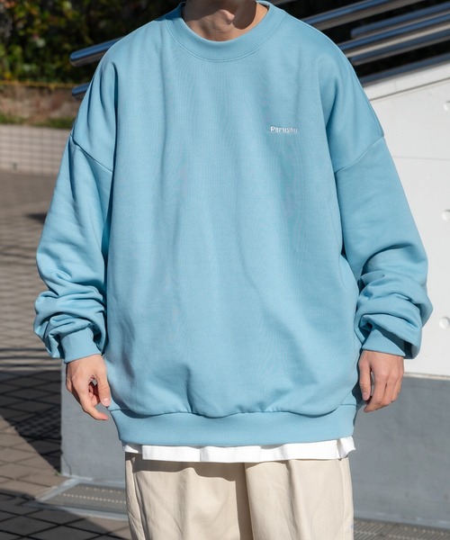 Perushu(ペルーシュ)の「オーバーサイズ刺繍スウェット(スウェット・メンズ・ライトグレー/ブラック/ダークブラウン/グリーン/マスタード/クリーム/ライム/サックスブルー/ライトピンク・MEDIUM/LARGE)」の7枚目の写真