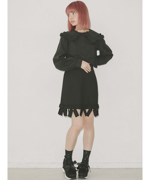 merry jenny（メリージェニー）の「ぐるりリボンミニスカート（スカート・レディース・ブルー/ブラック/ベージュ・FREE）」の4枚目の写真