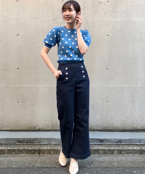 31 Sons de mode（トランテアン　ソン　ドゥ　モード）の「ドットジャガードニット（ニット/セーター・レディース・ブラック/レッド/オフホワイト/ブルー・36）」の6枚目の写真