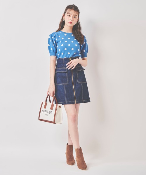31 Sons de mode（トランテアン　ソン　ドゥ　モード）の「ドットジャガードニット（ニット/セーター・レディース・ブラック/レッド/オフホワイト/ブルー・36）」の19枚目の写真