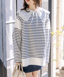 OLIVE des OLIVE | ボーダーつけ衿チュニックプルオーバー(Tシャツ/カットソー)