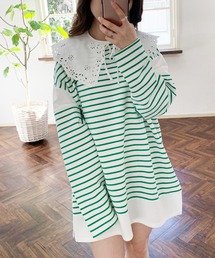 OLIVE des OLIVE | ボーダーつけ衿チュニックプルオーバー(Tシャツ/カットソー)