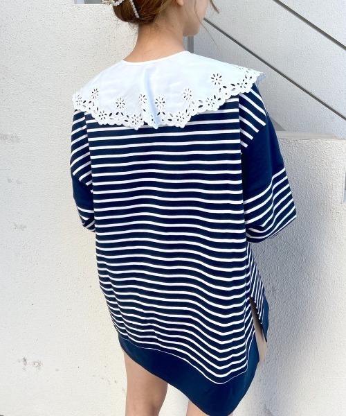 OLIVE des OLIVE（オリーブデオリーブ）の「ボーダーつけ衿チュニックプルオーバー（Tシャツ/カットソー・レディース・ネイビー/オフホワイト/グリーン・FREE）」の22枚目の写真