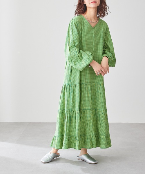 CIAOPANIC TYPY(チャオパニックティピー)の「チェックボリュームワンピース(ワンピース・レディース・グリーン/ブラック/イエロー・ONE SIZE)」の14枚目の写真