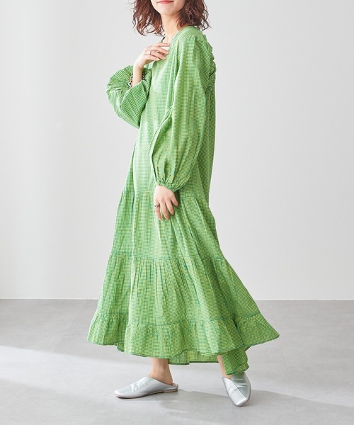 CIAOPANIC TYPY(チャオパニックティピー)の「チェックボリュームワンピース(ワンピース・レディース・グリーン/ブラック/イエロー・ONE SIZE)」の15枚目の写真