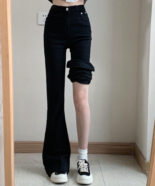 by muni:r（バイ ムニール）の「ハイウエストデニムブーツカットパンツ（デニムパンツ・レディース・ブルー/ブラック・MEDIUM/SMALL）」の14枚目の写真