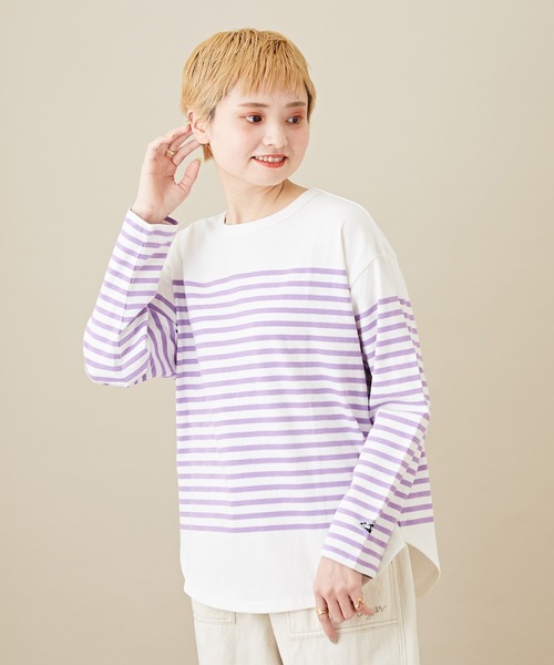 CUBE SUGAR（キューブシュガー）の「空紡糸カットソーパネルボーダー長袖バスクＴシャツ（Tシャツ/カットソー・レディース・ブラック/ベージュ/マルチ/ラベンダー/ブルー・M）」の5枚目の写真