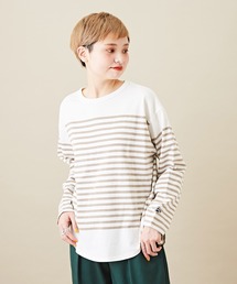 CUBE SUGAR | 空紡糸 カットソー パネルボーダー 長袖 バスクＴシャツ(Tシャツ/カットソー)