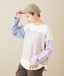 CUBE SUGAR（キューブシュガー）の「空紡糸カットソーパネルボーダー長袖バスクＴシャツ（Tシャツ/カットソー）」