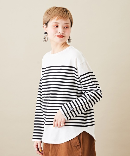CUBE SUGAR（キューブシュガー）の「空紡糸カットソーパネルボーダー長袖バスクＴシャツ（Tシャツ/カットソー・レディース・ブラック/ベージュ/マルチ/ラベンダー/ブルー・M）」の2枚目の写真