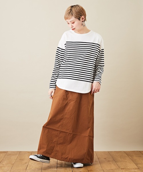 CUBE SUGAR（キューブシュガー）の「空紡糸カットソーパネルボーダー長袖バスクＴシャツ（Tシャツ/カットソー・レディース・ブラック/ベージュ/マルチ/ラベンダー/ブルー・M）」の16枚目の写真