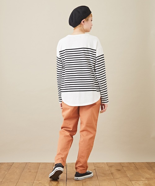 CUBE SUGAR（キューブシュガー）の「空紡糸カットソーパネルボーダー長袖バスクＴシャツ（Tシャツ/カットソー・レディース・ブラック/ベージュ/マルチ/ラベンダー/ブルー・M）」の21枚目の写真