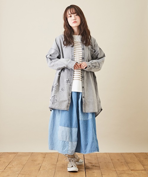 CUBE SUGAR（キューブシュガー）の「空紡糸カットソーパネルボーダー長袖バスクＴシャツ（Tシャツ/カットソー・レディース・ブラック/ベージュ/マルチ/ラベンダー/ブルー・M）」の11枚目の写真