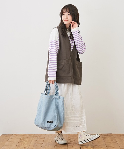 CUBE SUGAR（キューブシュガー）の「空紡糸カットソーパネルボーダー長袖バスクＴシャツ（Tシャツ/カットソー・レディース・ブラック/ベージュ/マルチ/ラベンダー/ブルー・M）」の18枚目の写真